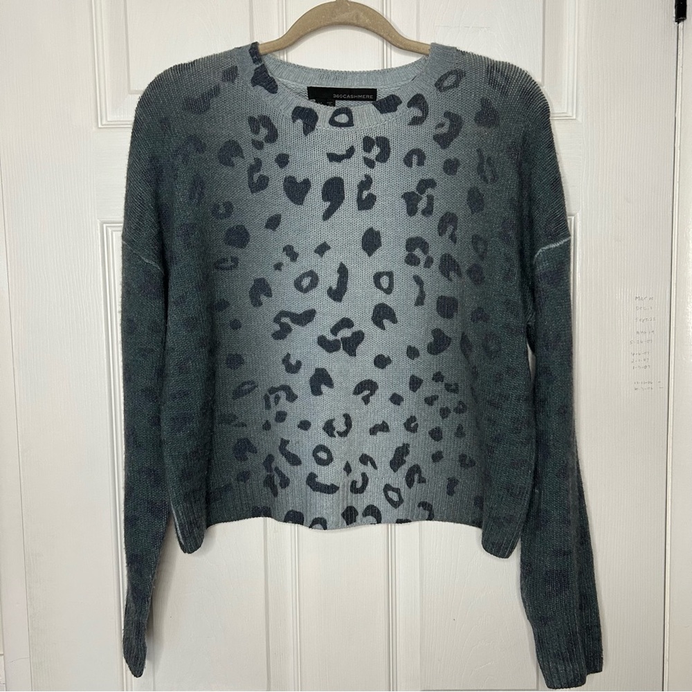 360 Cashmere Cropped Leopard Print Sweater
